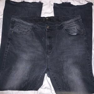 Washed out black wide leg jean